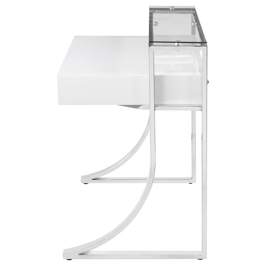 Gemma 2-drawer Writing Desk Glossy White and Chrome