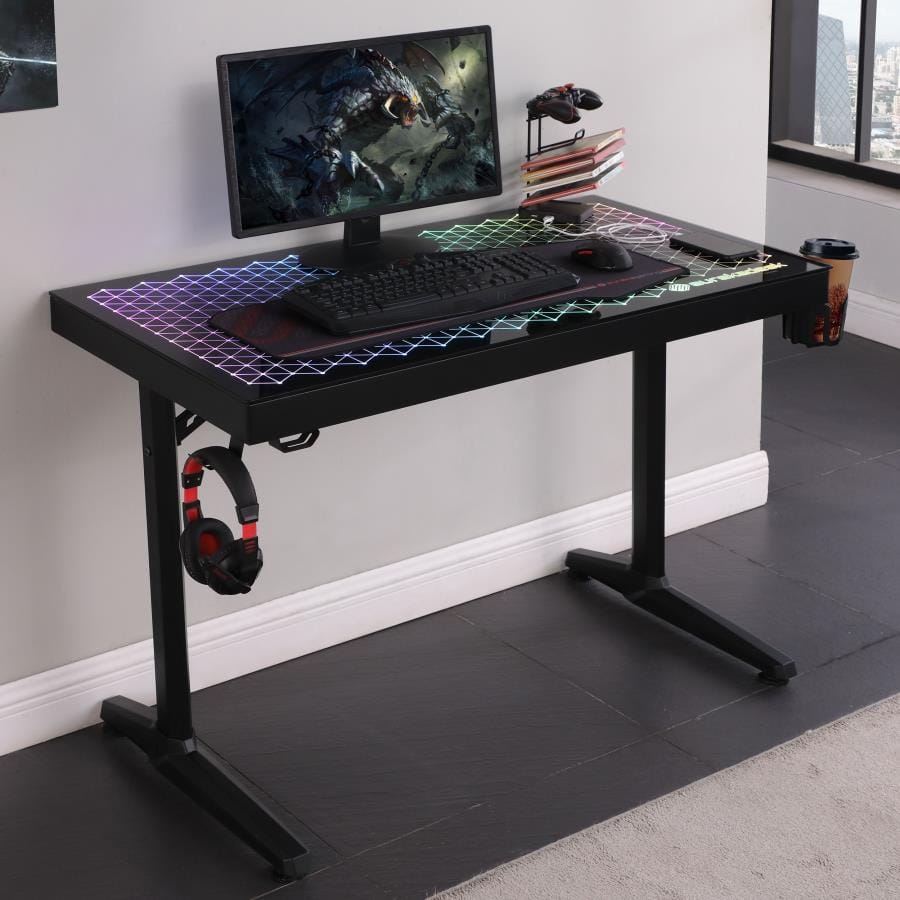 Avoca Tempered Glass Top Gaming Desk Black