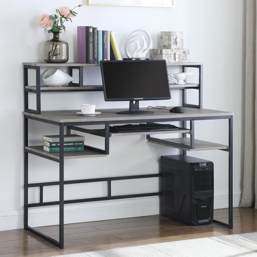 Kristin Computer Desk with Keyboard Tray Weathered Taupe and Gunmetal