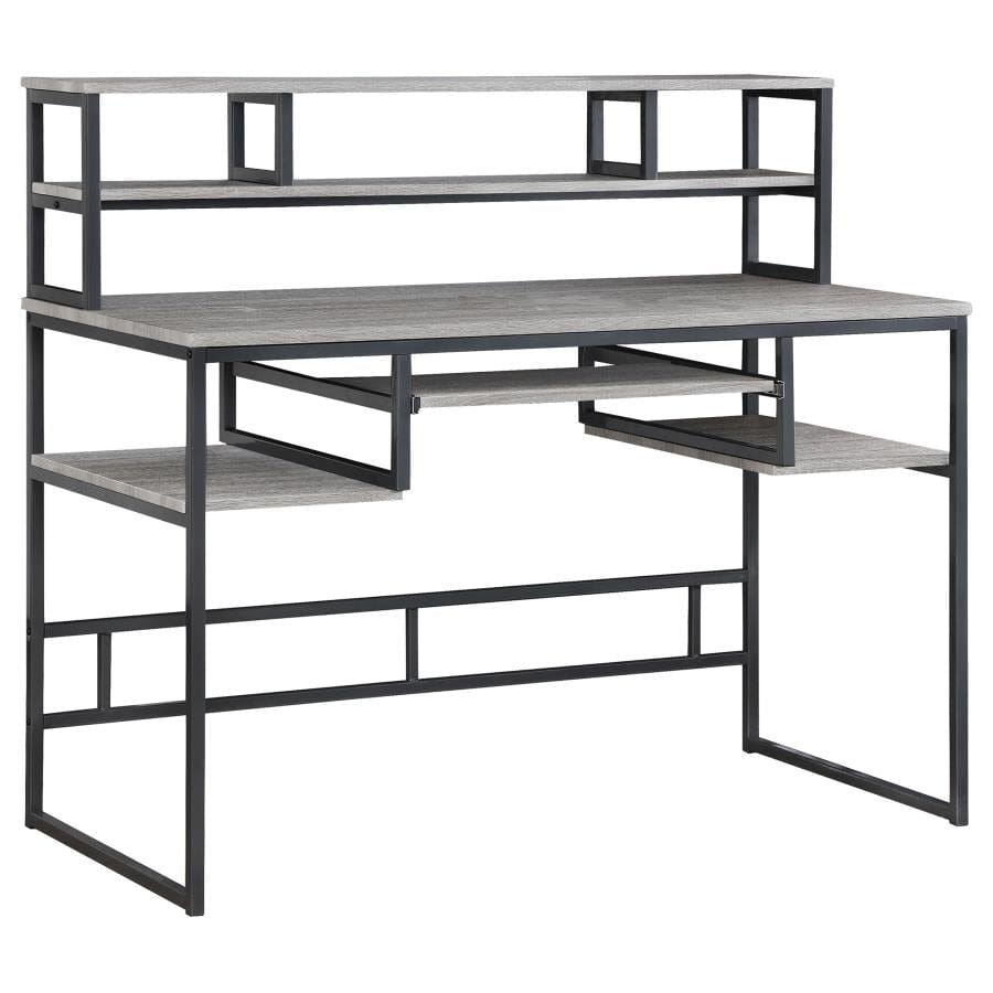 Kristin Computer Desk with Keyboard Tray Weathered Taupe and Gunmetal