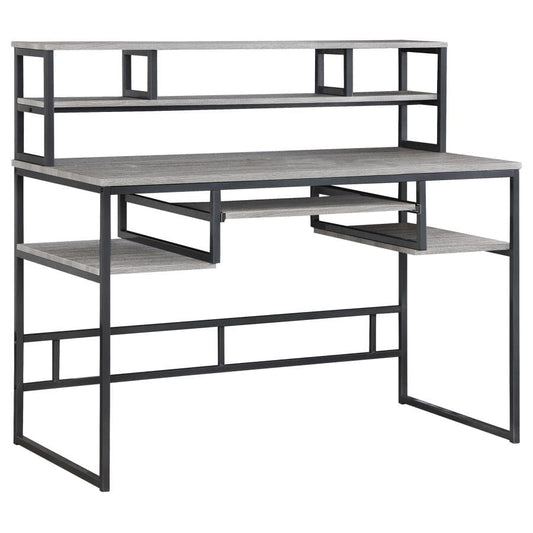 Kristin Computer Desk with Keyboard Tray Weathered Taupe and Gunmetal