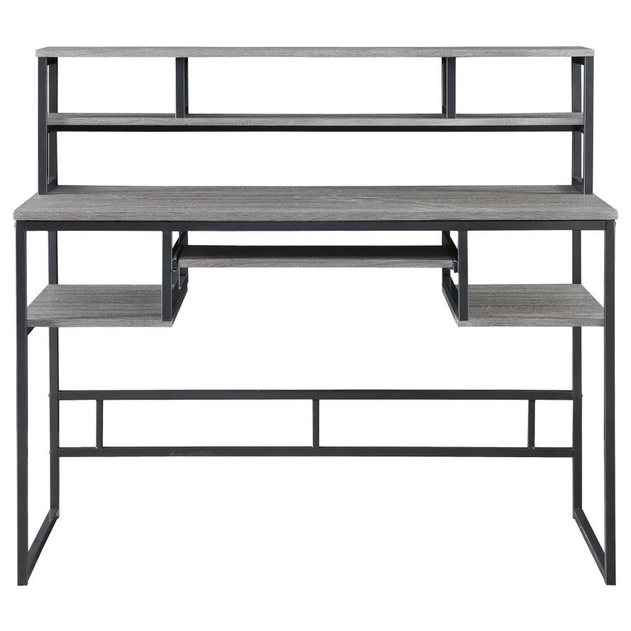 Kristin Computer Desk with Keyboard Tray Weathered Taupe and Gunmetal