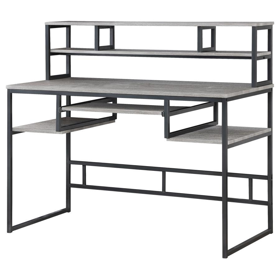 Kristin Computer Desk with Keyboard Tray Weathered Taupe and Gunmetal