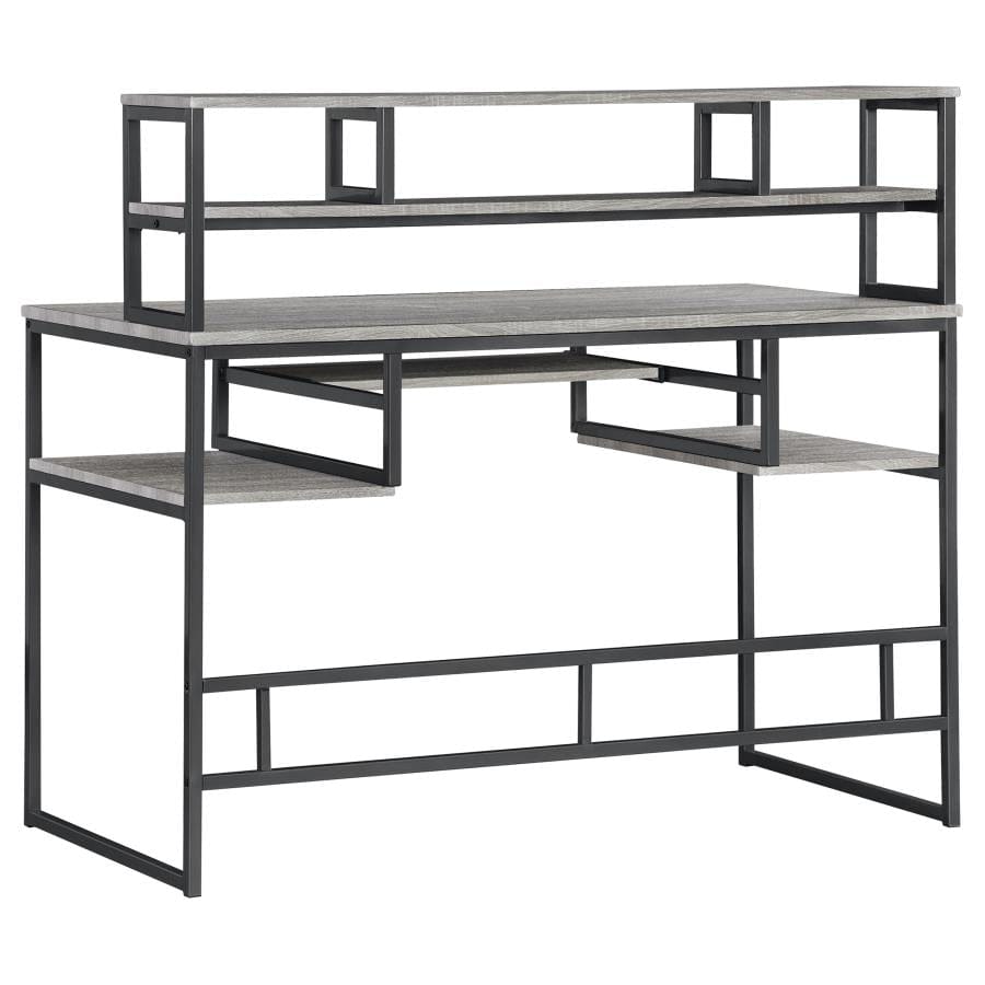 Kristin Computer Desk with Keyboard Tray Weathered Taupe and Gunmetal