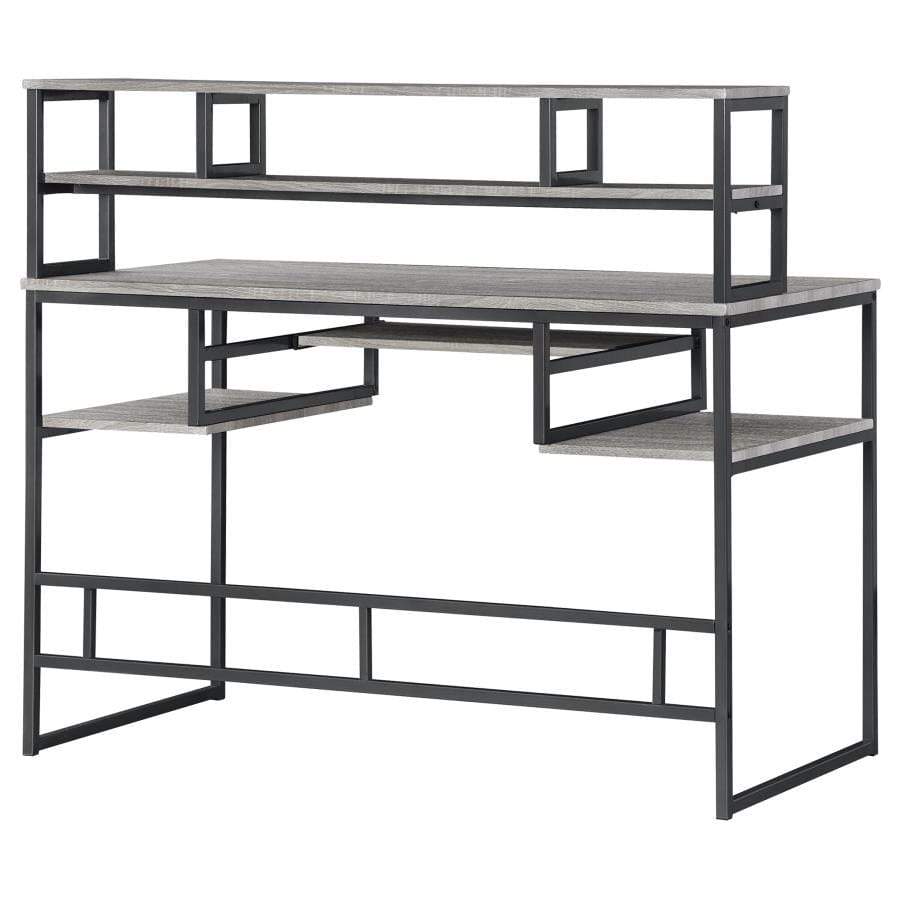 Kristin Computer Desk with Keyboard Tray Weathered Taupe and Gunmetal