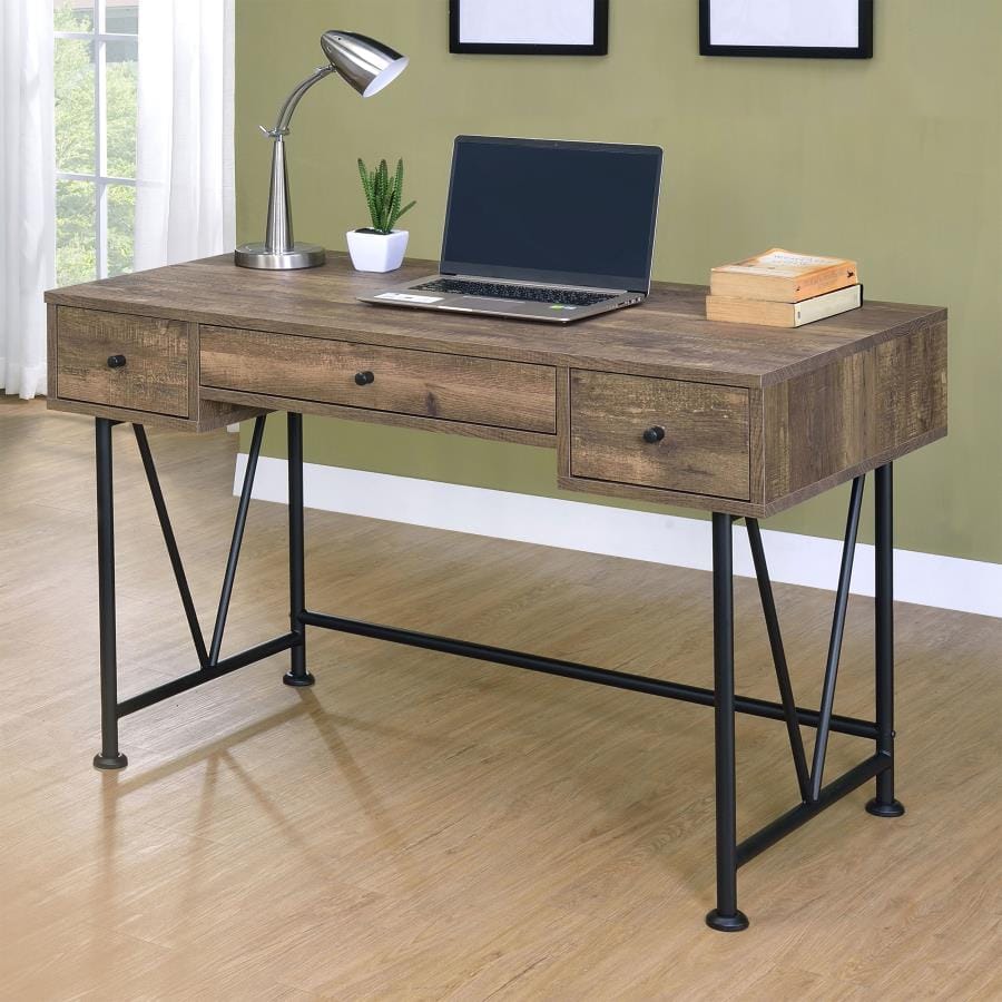 Analiese 3-drawer Writing Desk Rustic Oak and Black