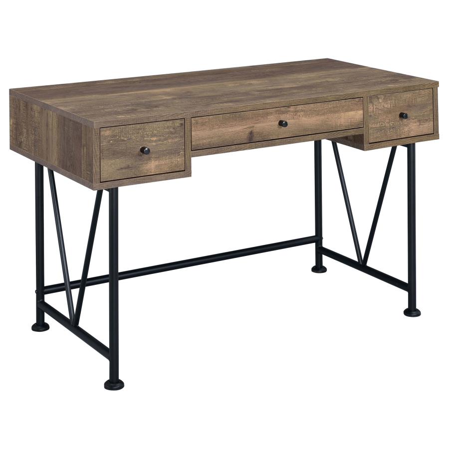 Analiese 3-drawer Writing Desk Rustic Oak and Black