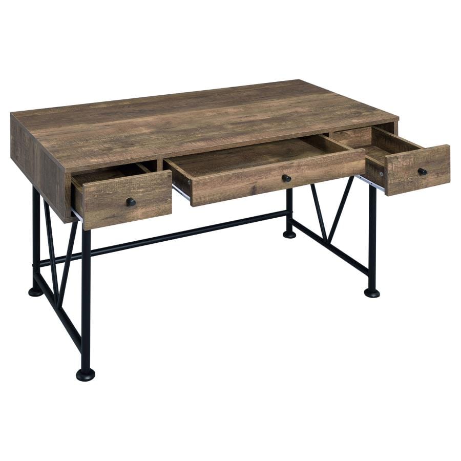 Analiese 3-drawer Writing Desk Rustic Oak and Black