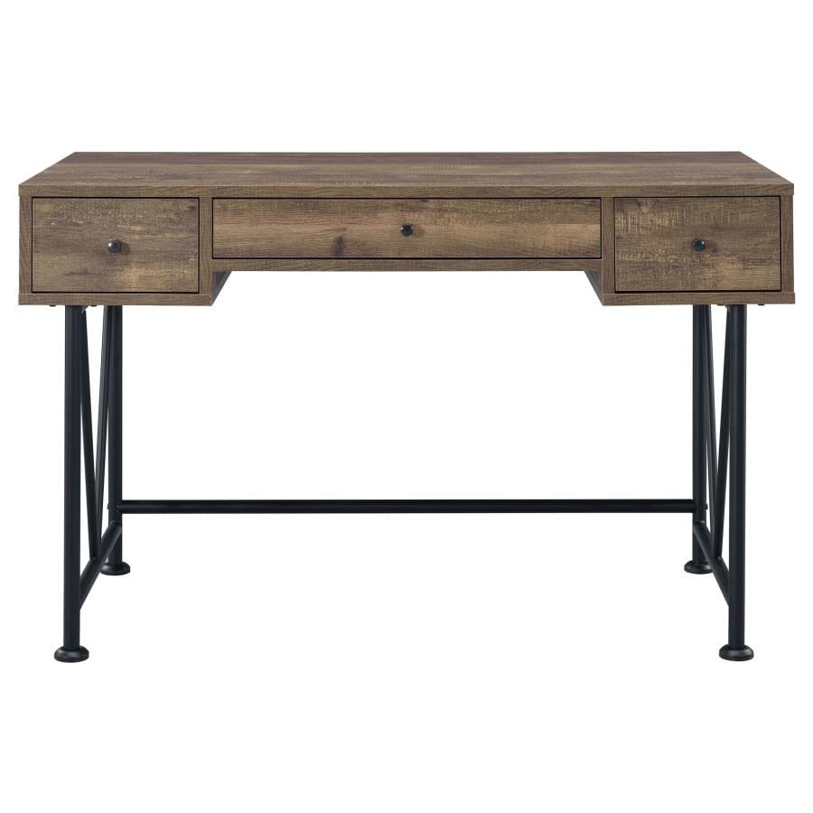 Analiese 3-drawer Writing Desk Rustic Oak and Black