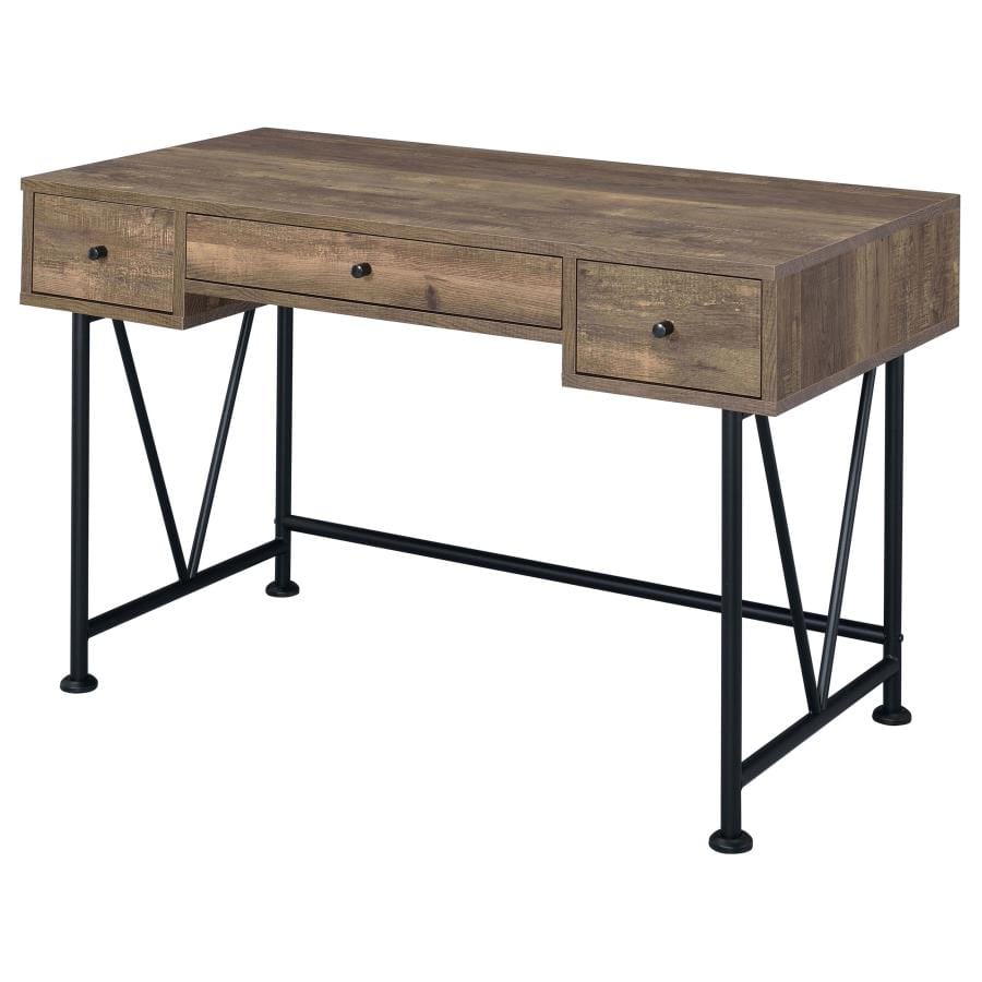 Analiese 3-drawer Writing Desk Rustic Oak and Black