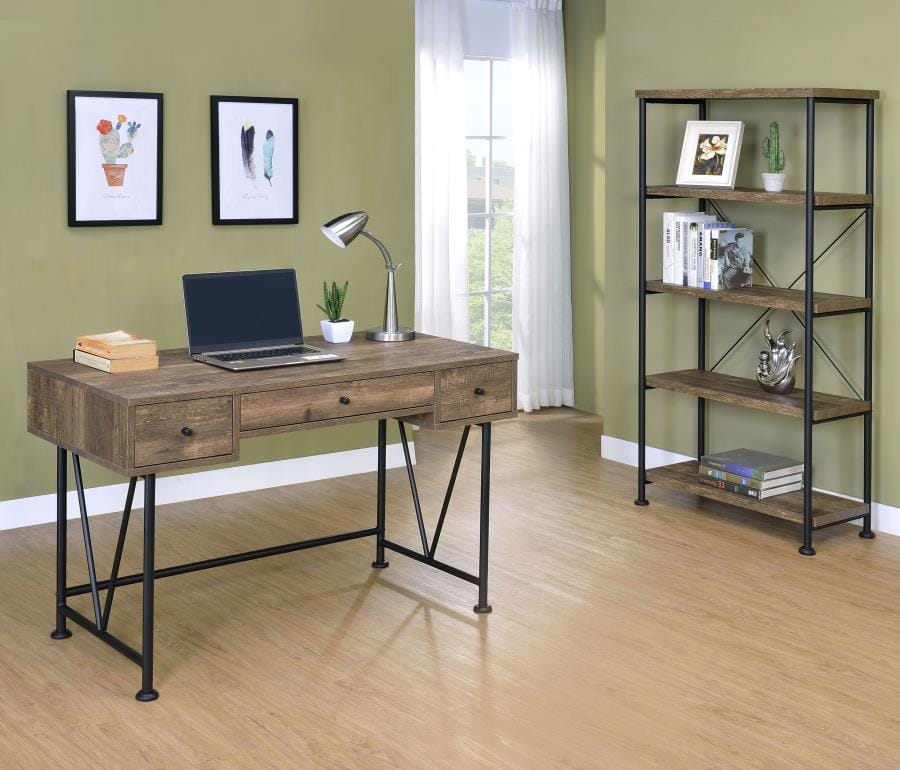 Analiese 3-drawer Writing Desk Rustic Oak and Black