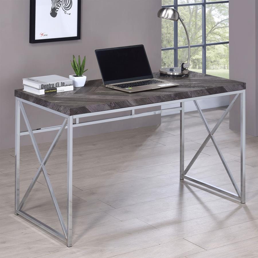 Grimma Writing Desk Rustic Grey Herringbone