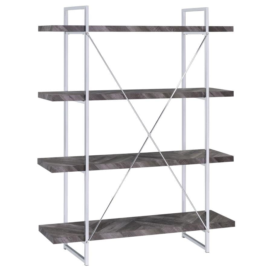 Grimma 4-shelf Bookcase Rustic Grey Herringbone