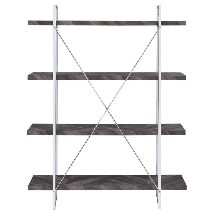 Grimma 4-shelf Bookcase Rustic Grey Herringbone