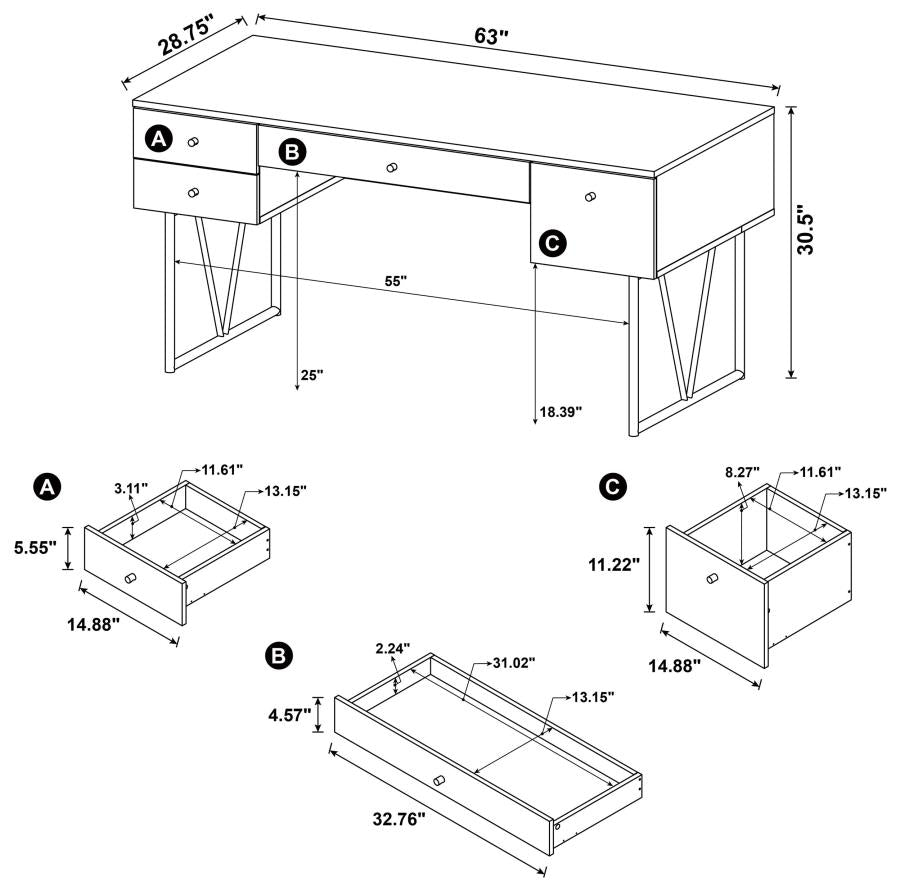 Analiese 4-drawer Writing Desk Rustic Oak