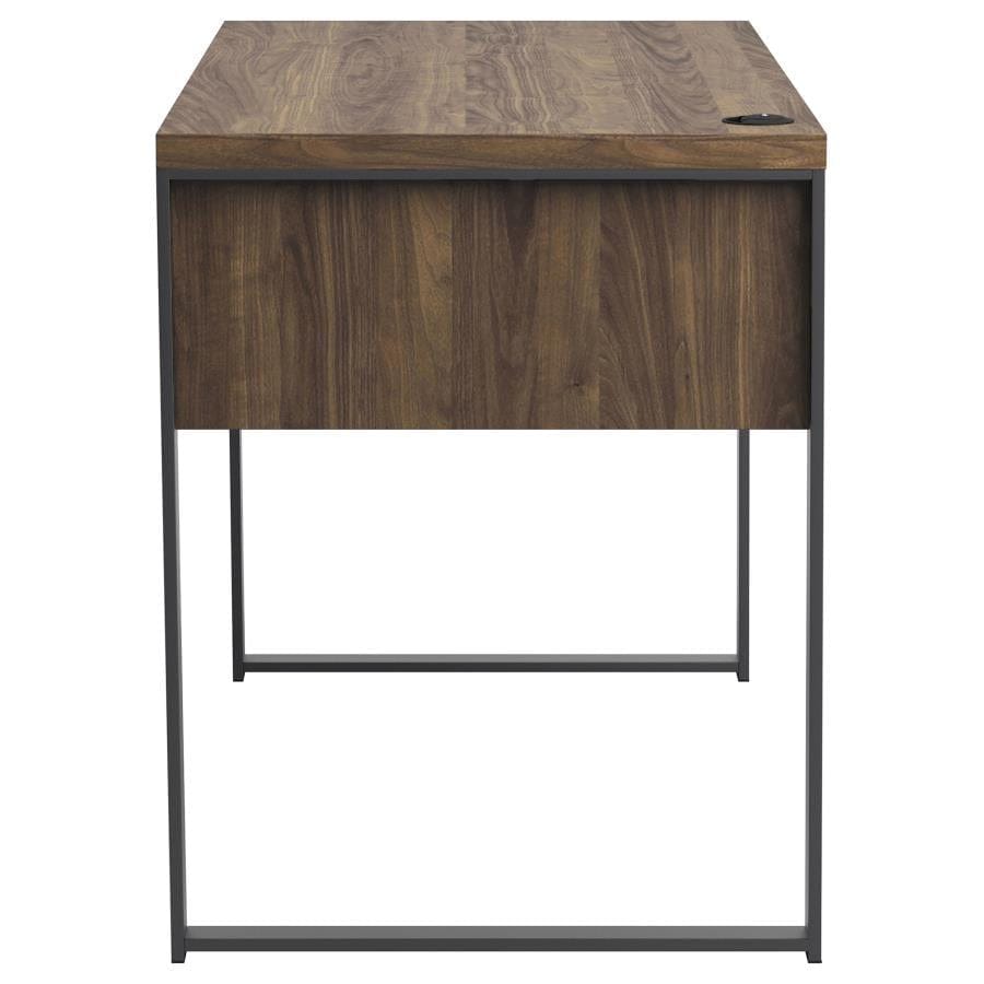 Pattinson 3-drawer Writing Desk Aged Walnut and Gunmetal