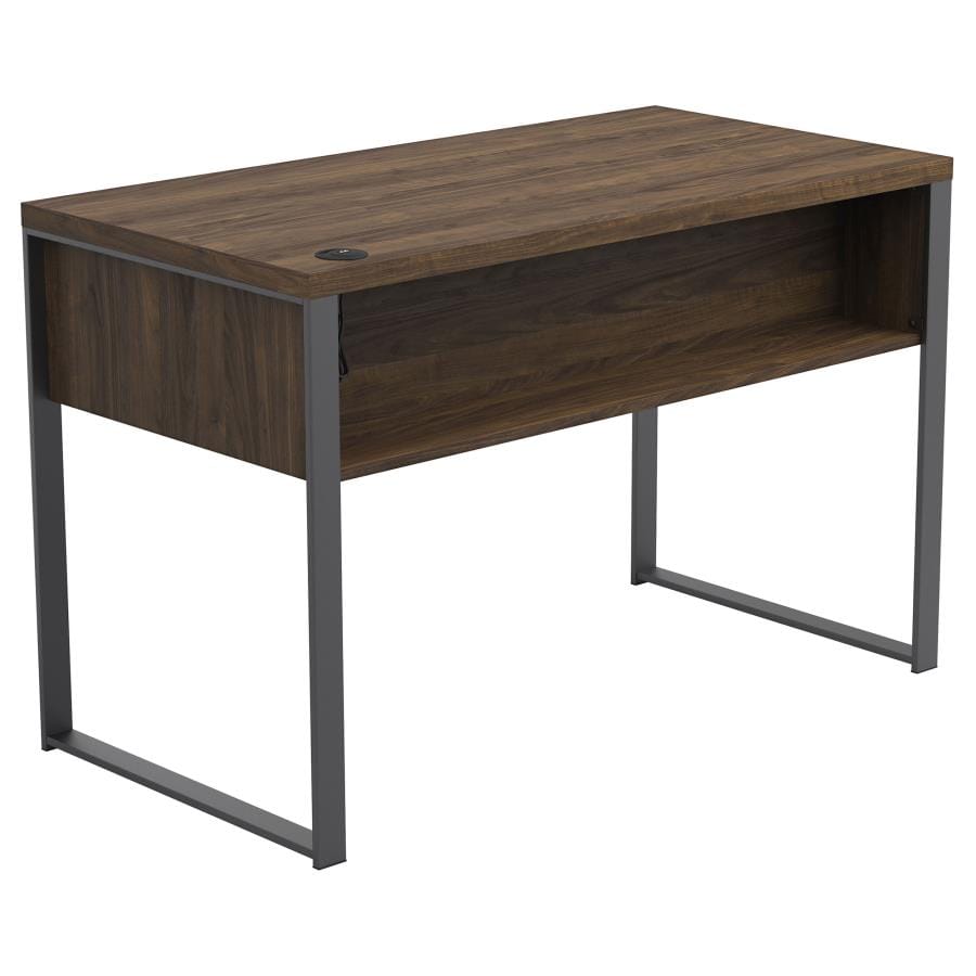 Pattinson 3-drawer Writing Desk Aged Walnut and Gunmetal