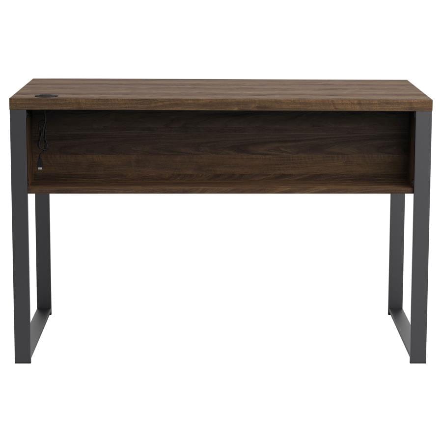 Pattinson 3-drawer Writing Desk Aged Walnut and Gunmetal