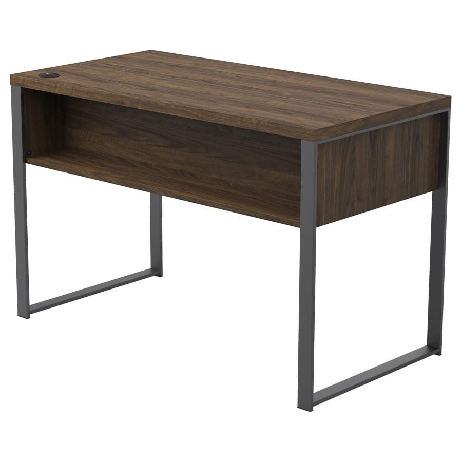 Pattinson 3-drawer Writing Desk Aged Walnut and Gunmetal