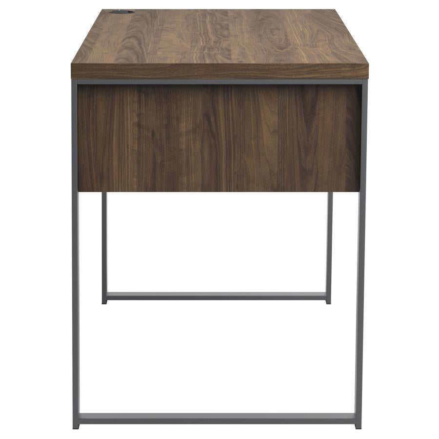 Pattinson 3-drawer Writing Desk Aged Walnut and Gunmetal