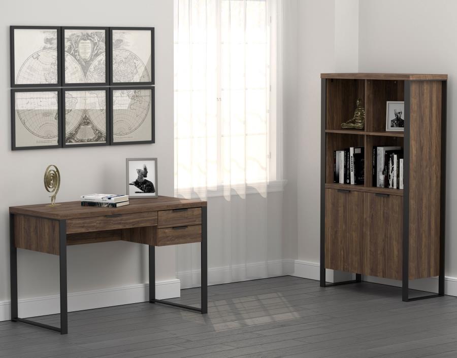 Pattinson 3-drawer Writing Desk Aged Walnut and Gunmetal