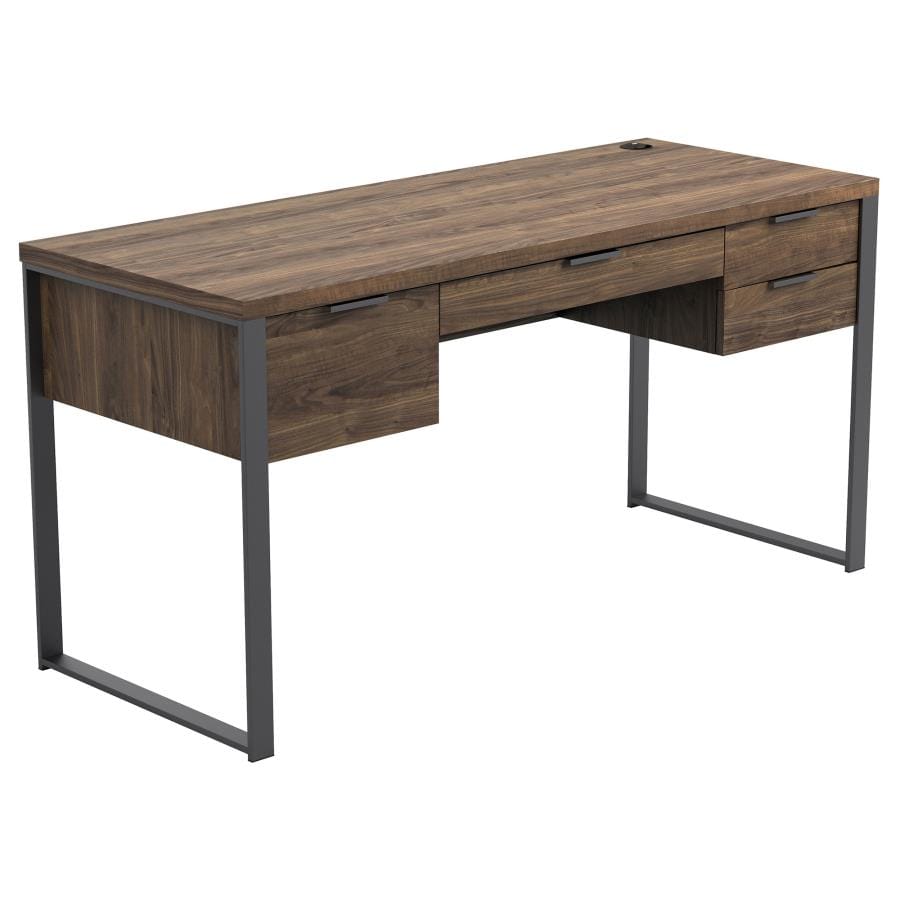 Pattinson 4-drawer Writing Desk Aged Walnut and Gunmetal