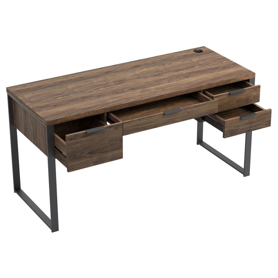 Pattinson 4-drawer Writing Desk Aged Walnut and Gunmetal