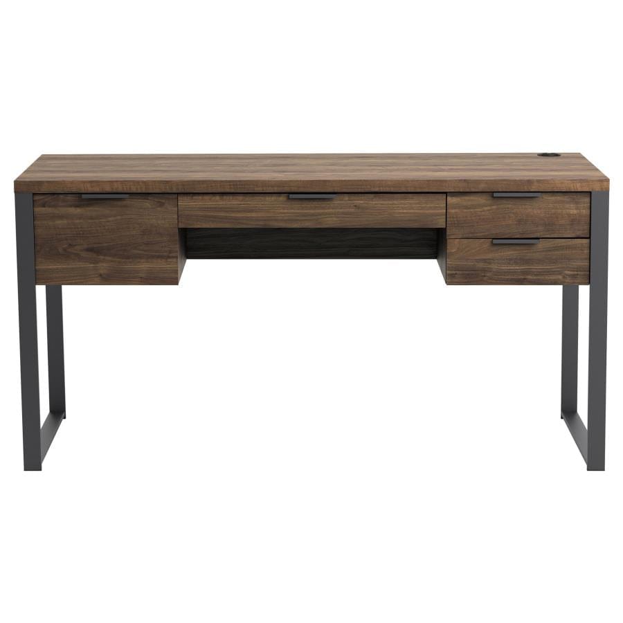 Pattinson 4-drawer Writing Desk Aged Walnut and Gunmetal