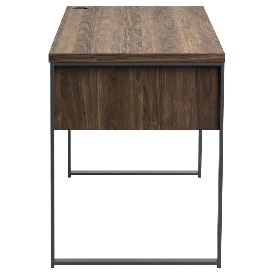 Pattinson 4-drawer Writing Desk Aged Walnut and Gunmetal