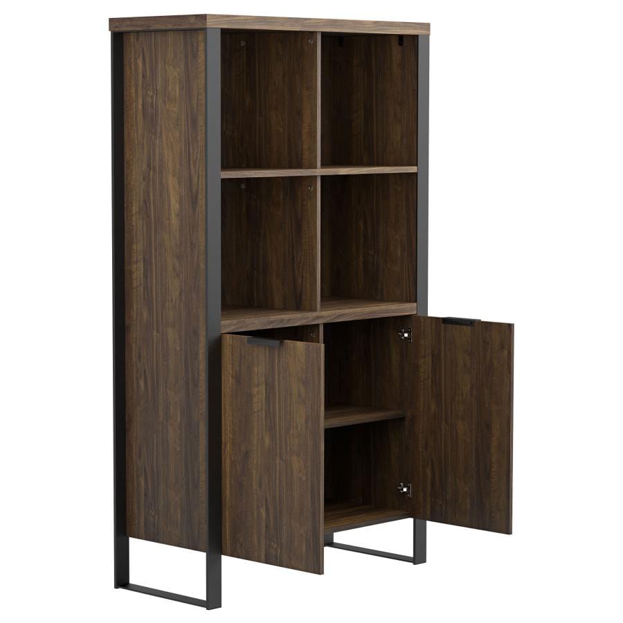 Pattinson 2-door Rectangular Bookcase Aged Walnut and Gunmetal