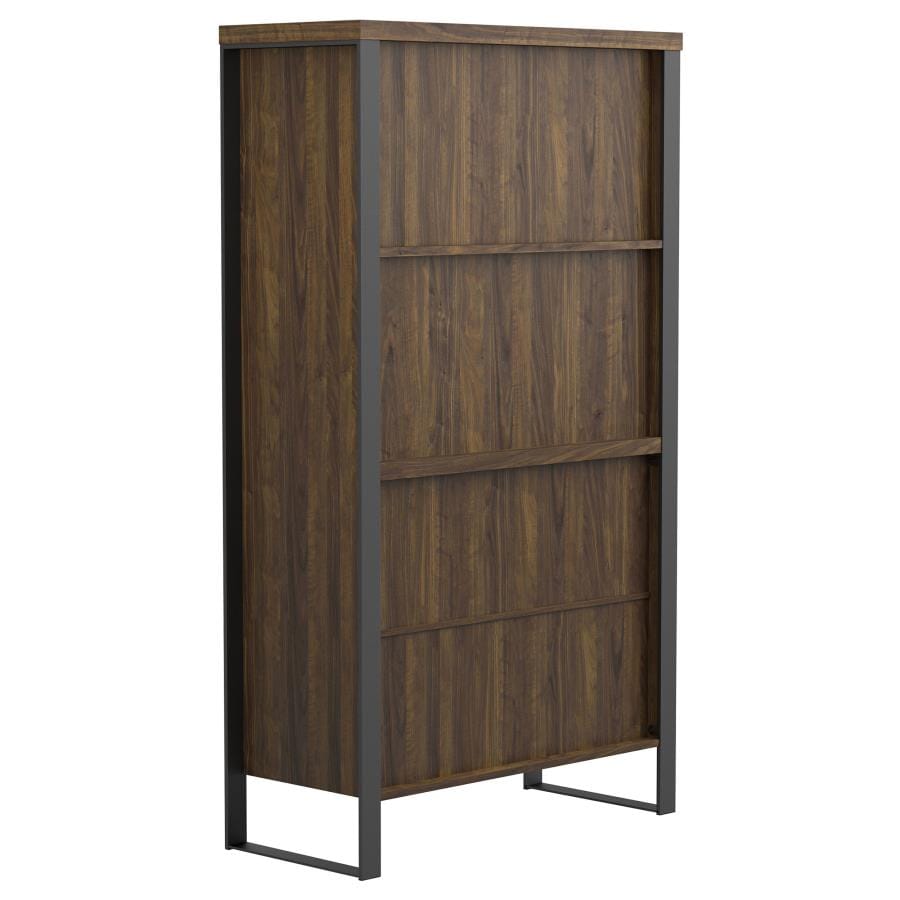 Pattinson 2-door Rectangular Bookcase Aged Walnut and Gunmetal