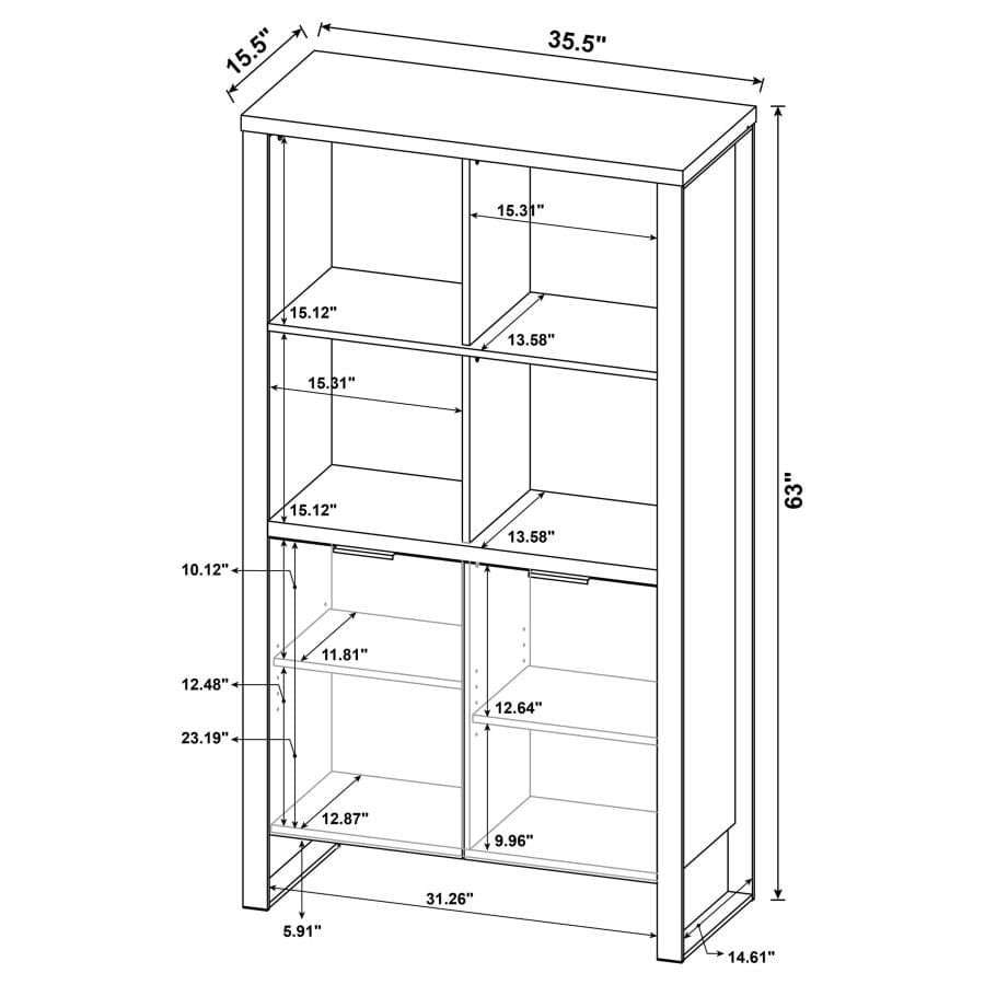 Pattinson 2-door Rectangular Bookcase Aged Walnut and Gunmetal