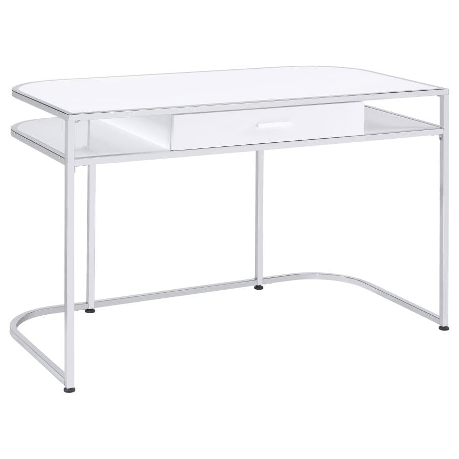 Ember 1-drawer Writing Desk White High Gloss and Chrome