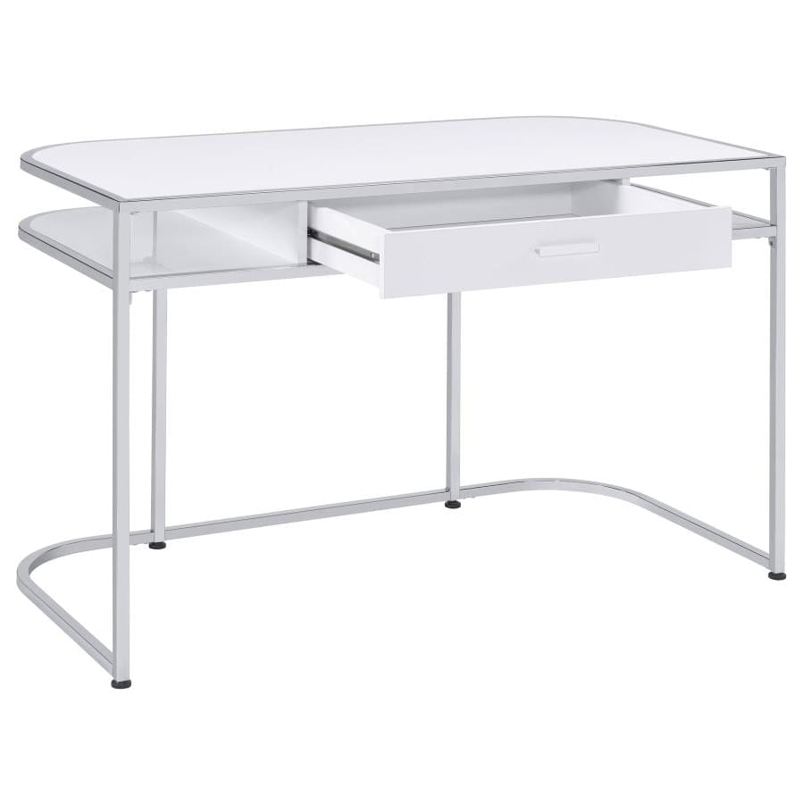 Ember 1-drawer Writing Desk White High Gloss and Chrome