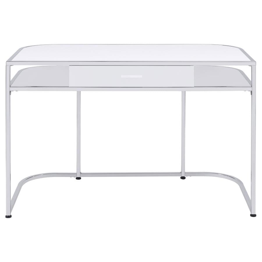 Ember 1-drawer Writing Desk White High Gloss and Chrome