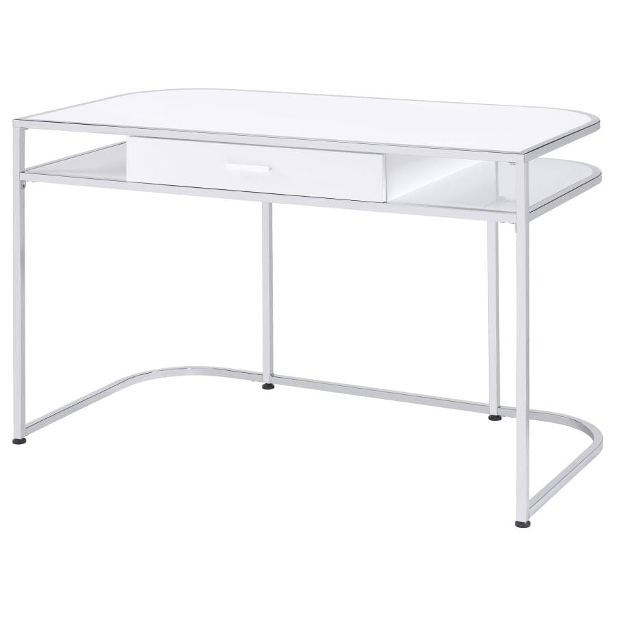 Ember 1-drawer Writing Desk White High Gloss and Chrome