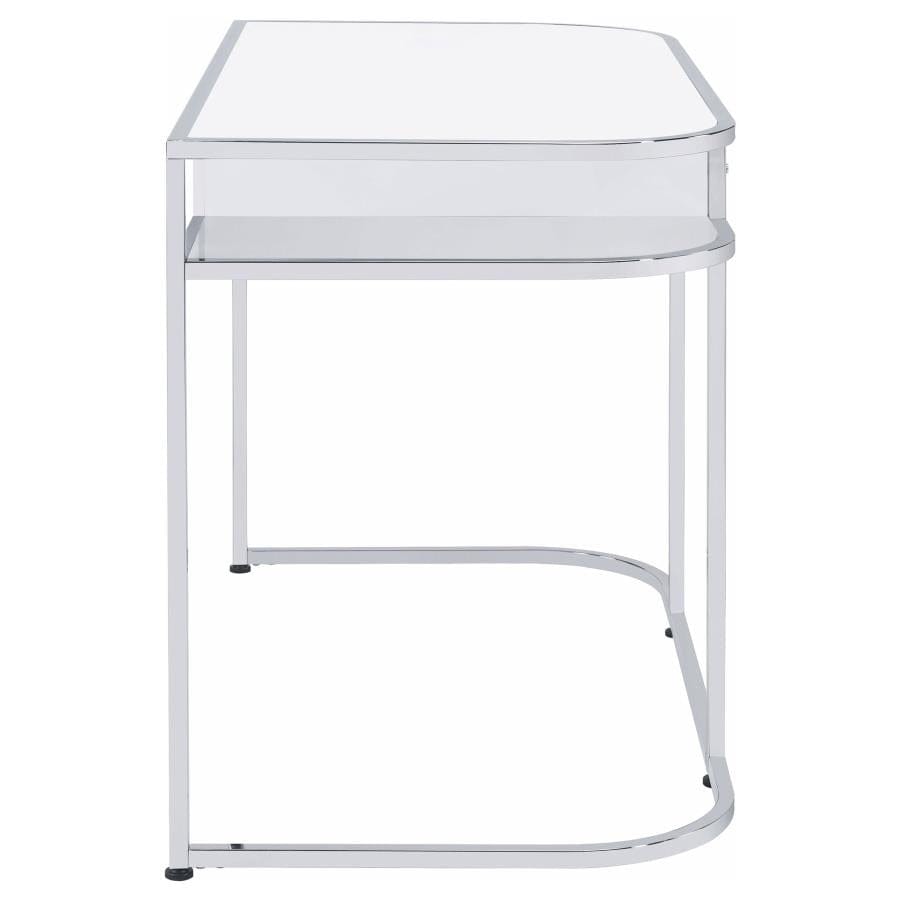 Ember 1-drawer Writing Desk White High Gloss and Chrome