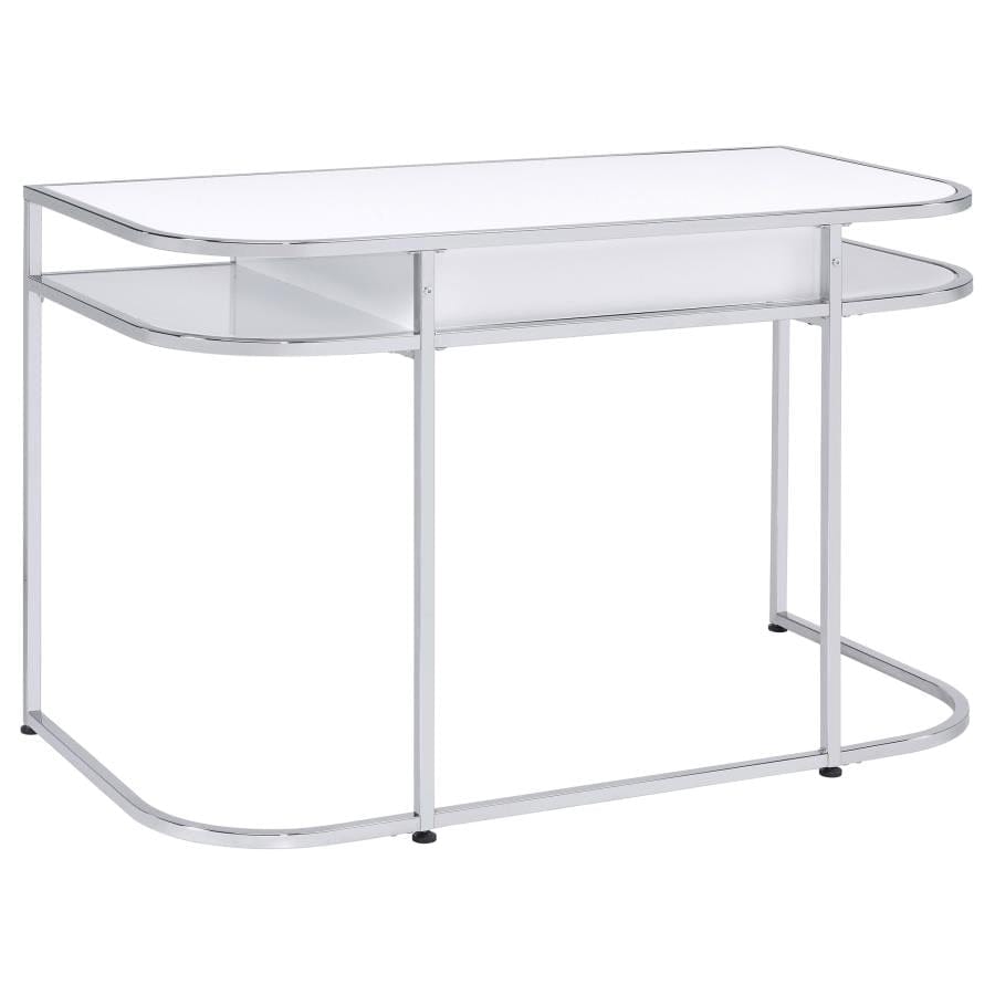 Ember 1-drawer Writing Desk White High Gloss and Chrome