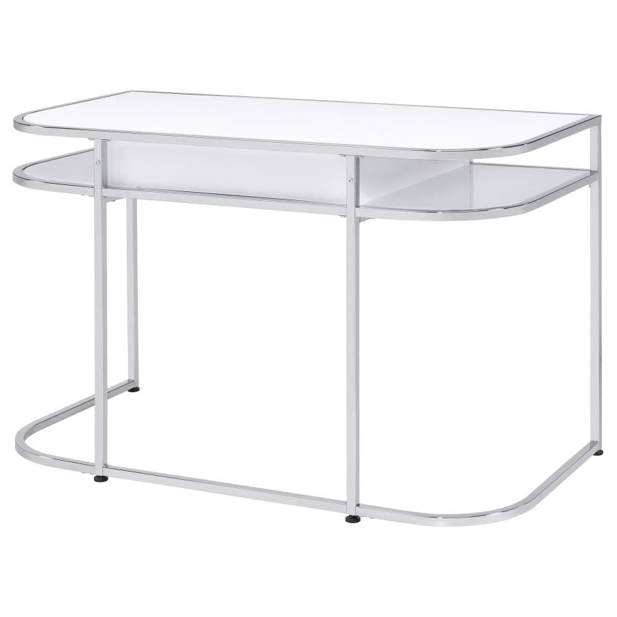 Ember 1-drawer Writing Desk White High Gloss and Chrome