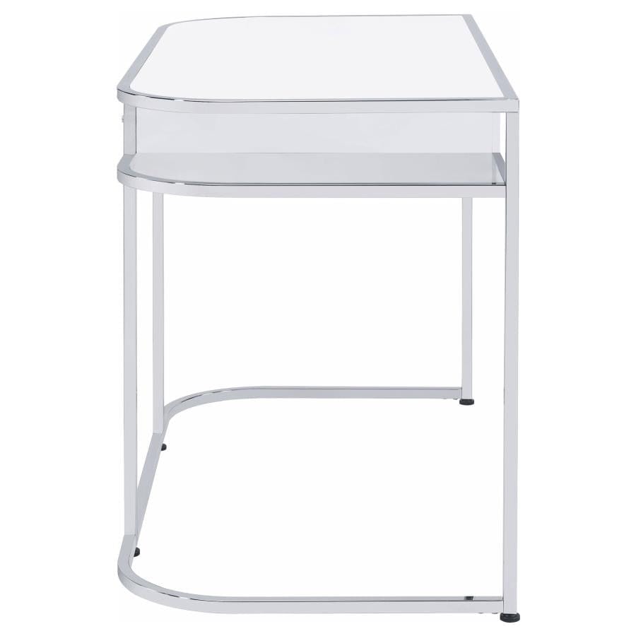 Ember 1-drawer Writing Desk White High Gloss and Chrome