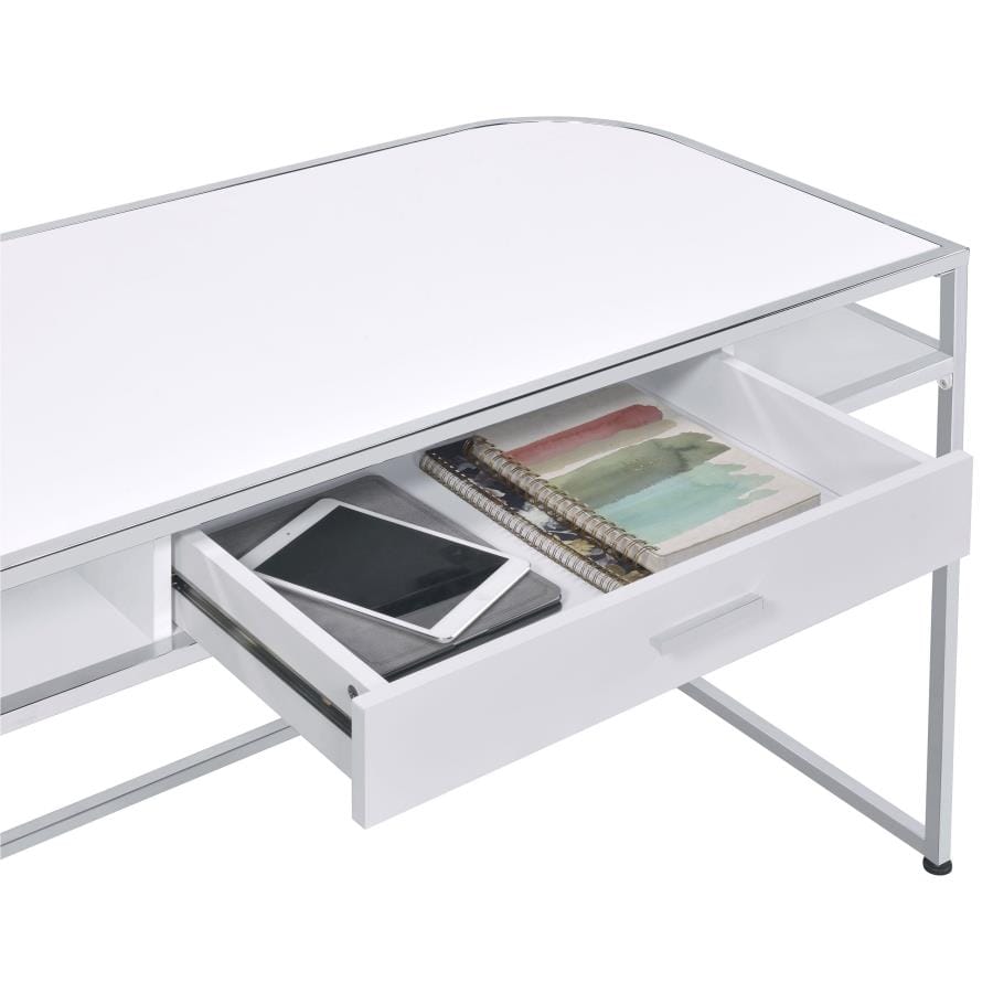 Ember 1-drawer Writing Desk White High Gloss and Chrome