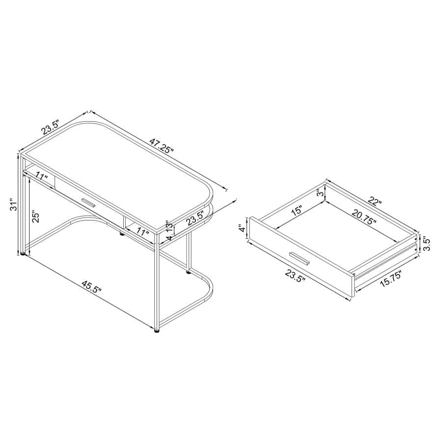 Ember 1-drawer Writing Desk White High Gloss and Chrome