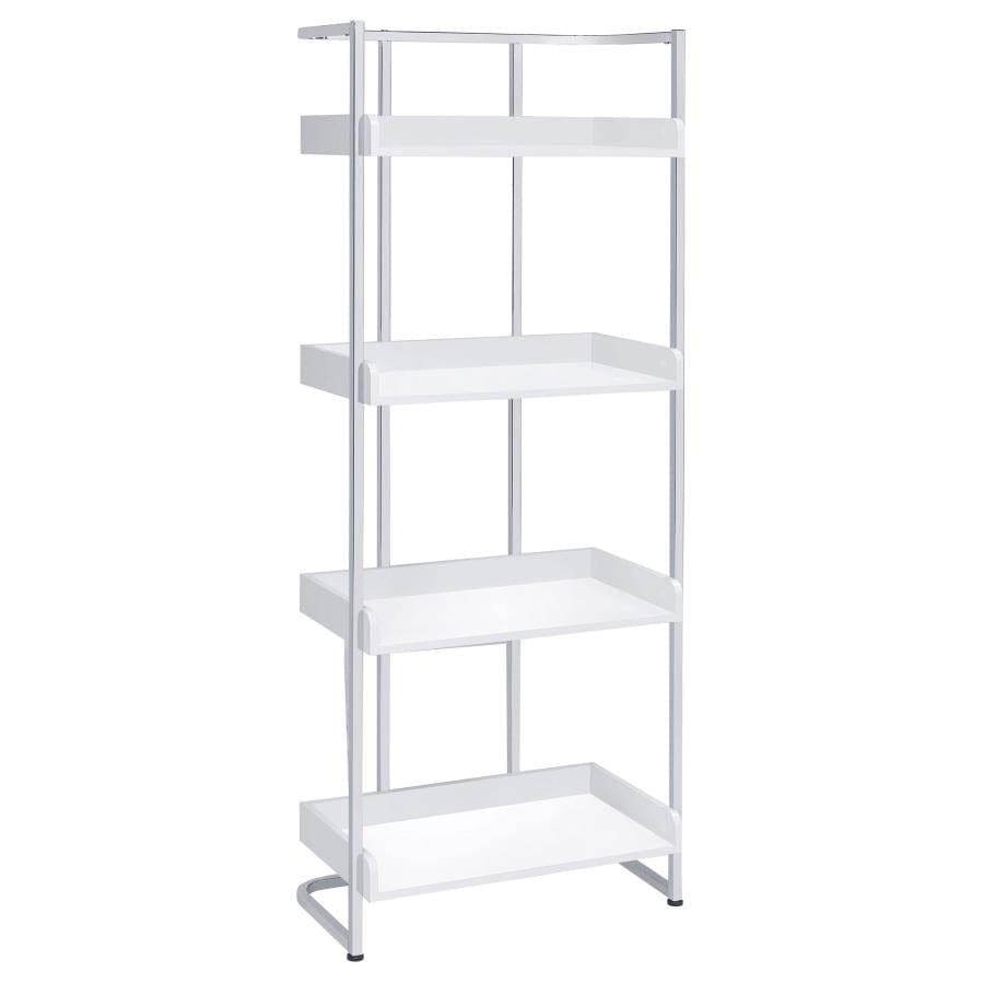 Ember 4-shelf Bookcase White High Gloss and Chrome