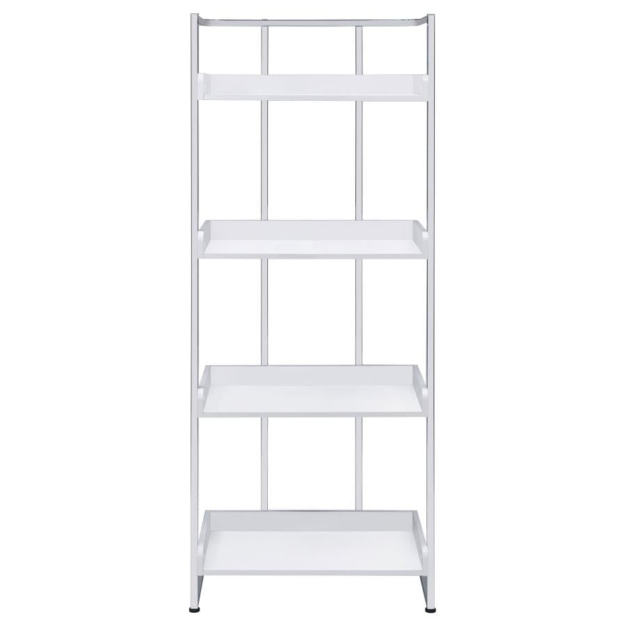 Ember 4-shelf Bookcase White High Gloss and Chrome