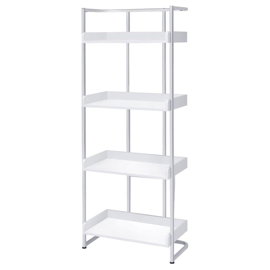 Ember 4-shelf Bookcase White High Gloss and Chrome