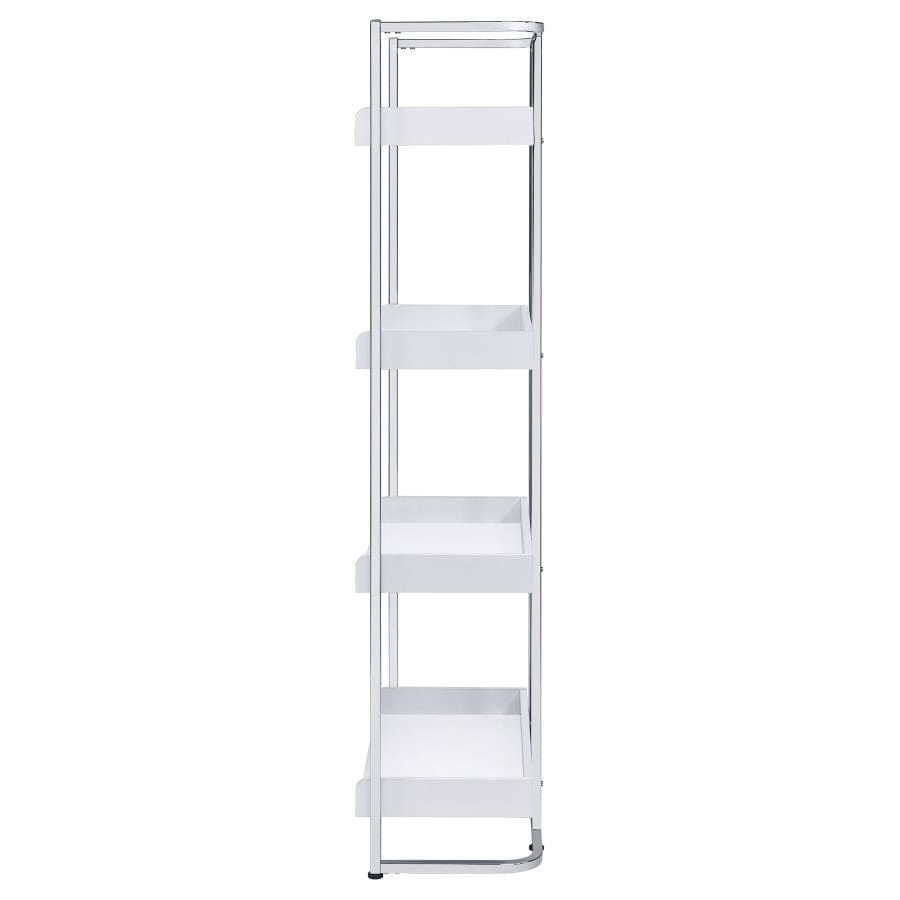 Ember 4-shelf Bookcase White High Gloss and Chrome