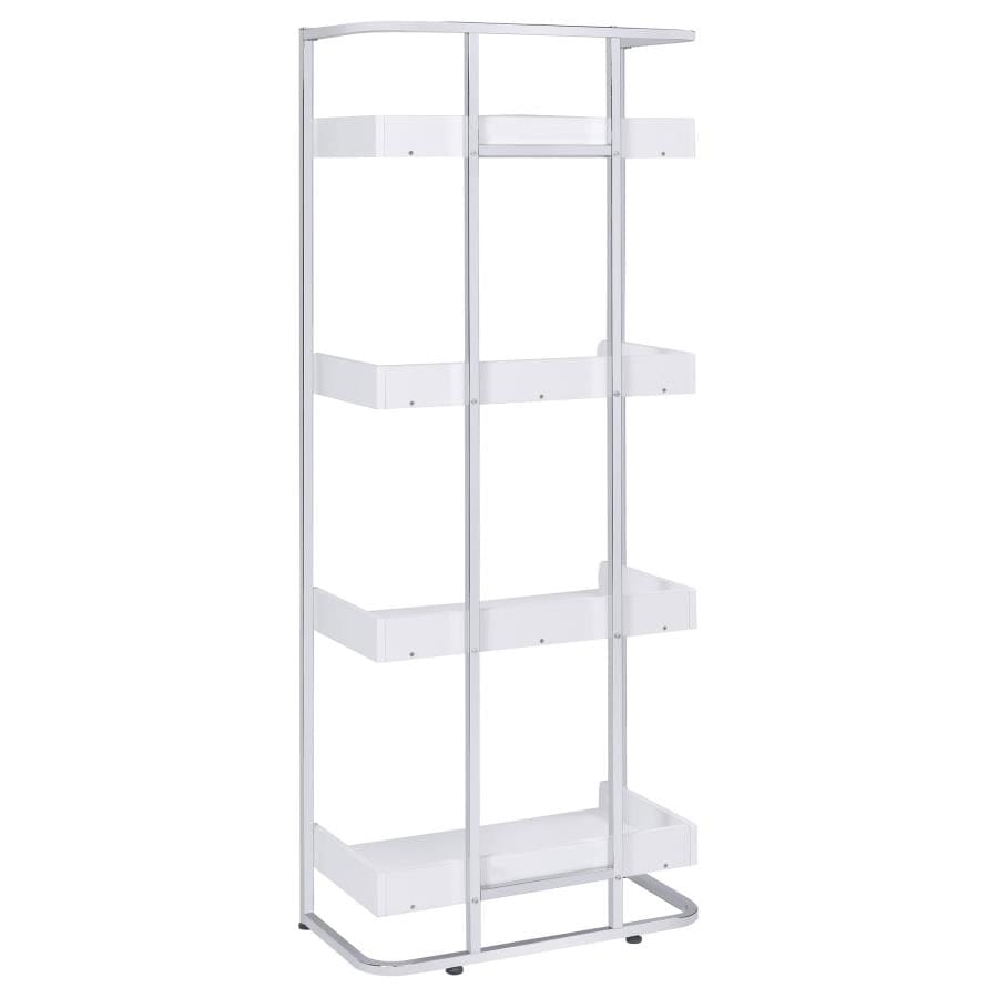 Ember 4-shelf Bookcase White High Gloss and Chrome