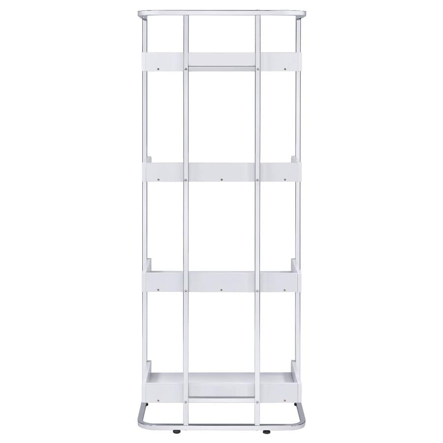 Ember 4-shelf Bookcase White High Gloss and Chrome