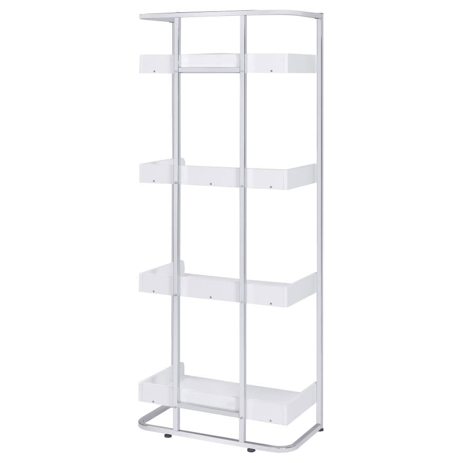 Ember 4-shelf Bookcase White High Gloss and Chrome