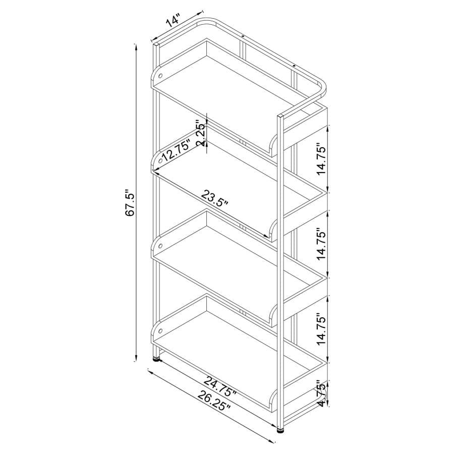 Ember 4-shelf Bookcase White High Gloss and Chrome